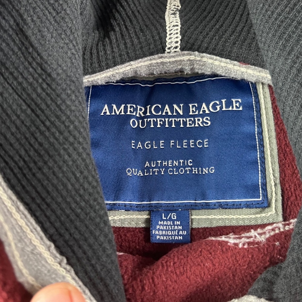 American Eagle Outfitters Mens Hoodie Large Fleece Burgundy Distressed Y2K - Picture 3 of 7
